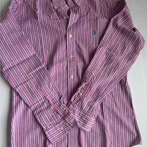 Ralph Lauren Men's Pink and Blue Striped Shirt